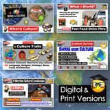 Educational game interface with various educational elements on a blue background