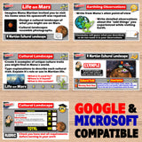 Educational materials on a wooden surface with text and graphics related to 'Life on Mars' project.