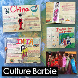 Collage of educational materials about China and India with illustrations and text on a map background.