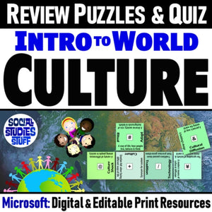 World Cultures & Traditions Vocab Puzzle & Cultural Traits Quiz - MS Digital Resources