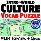 Culture Vocab Review Activity - World Cultures Puzzles & Quiz | Print & Digital
