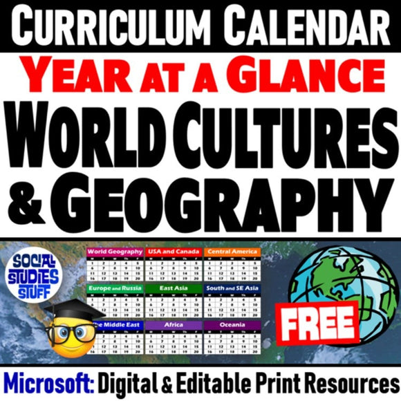 FREE World Cultures & Geography Curriculum Calendar & Pacing Guide - MS Resources