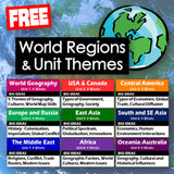 World regions and unit themes chart with colorful sections and a globe graphic.