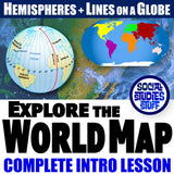 World Map Skills Lesson - Continents, Oceans & Lines on a Globe Activities