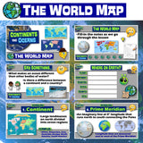 World Map Skills Lesson - Continents, Oceans & Lines on a Globe Activities