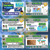 World Map Skills Lesson - Continents, Oceans & Lines on a Globe Activities