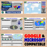 Educational software interface with world map, continents, oceans, and hemispheres on a wooden surface.