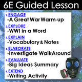 6E Guided Lesson structure with a gas mask on a world map background