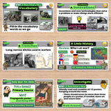 Educational posters on a wooden board with various educational content.