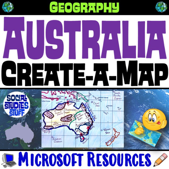 Australia Create a Map Activity | Solve Location Clues | Oceania Geography