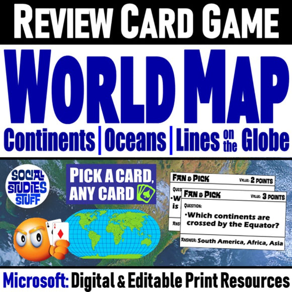 World Map Skills Fan and Pick Card Game Cooperative Learning Activity Social Studies Stuff Lesson Resources