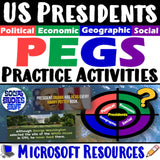 US Presidents PEGS Factors 5-E Lesson | Fun Facts Practice Activity | Microsoft