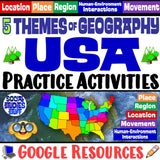 Digital USA Five Themes of Geography Practice Social Studies Stuff Google 5 Themes Lesson Resources