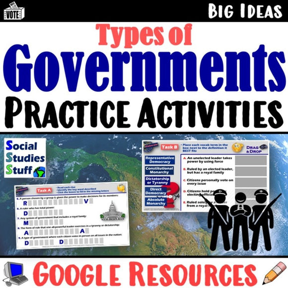 Digital Types of Government Limited & Unlimited Practice Activities Social Studies Stuff Google Lesson Resources