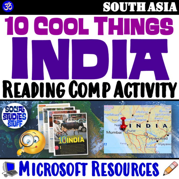 10 Cool Things about India Reading Comp Worksheet Intro to South Asia Social Studies Stuff Lesson Resources