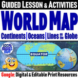 World Map and Lines on a Globe Practice Activities Social Studies Stuff Lesson Resources