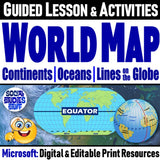 World Map and Lines on a Globe Practice Activities Social Studies Stuff Lesson Resources