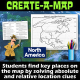 North America Create a Map Activity | Solve Location Clues | US Geography