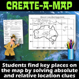 Australia Create a Map Activity | Solve Location Clues | Oceania Geography