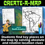 South America Create a Map Activity | Solve Location Clues | World Geography