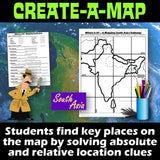 South Asia Create a Map Activity | Solve Location Clues | India Geography