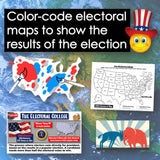 Educational materials on electoral maps and the Electoral College with a colorful design.