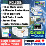 World Map & Continents Study Guide, Game, Tests Social Studies Stuff Google Lesson Resources