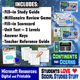 World Map Oceans and Continents Study Guide, Game, Tests Social Studies Stuff Lesson Resources