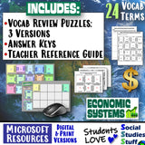 Types of Economies Vocab Review Puzzle Social Studies Stuff Economy Economics Lesson Resources